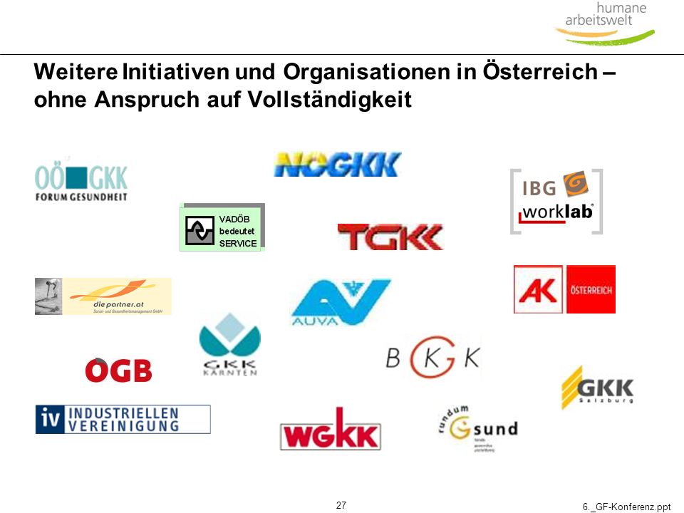 Weitere Initiativen und Organisationen in Österreich – ohne Anspruch auf Vollständigkeit
