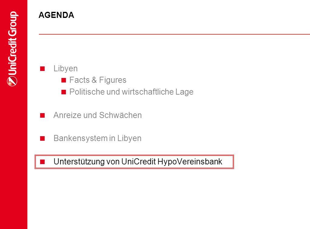 AGENDA Libyen. Facts & Figures. Politische und wirtschaftliche Lage. Anreize und Schwächen. Bankensystem in Libyen.