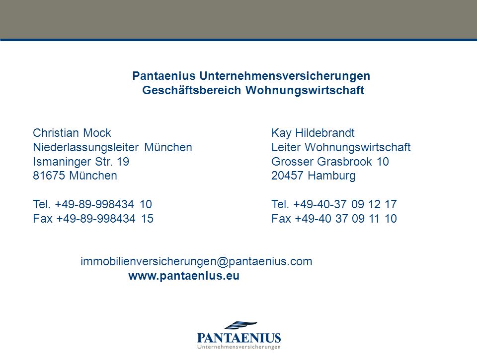 Pantaenius Unternehmensversicherungen Geschäftsbereich Wohnungswirtschaft