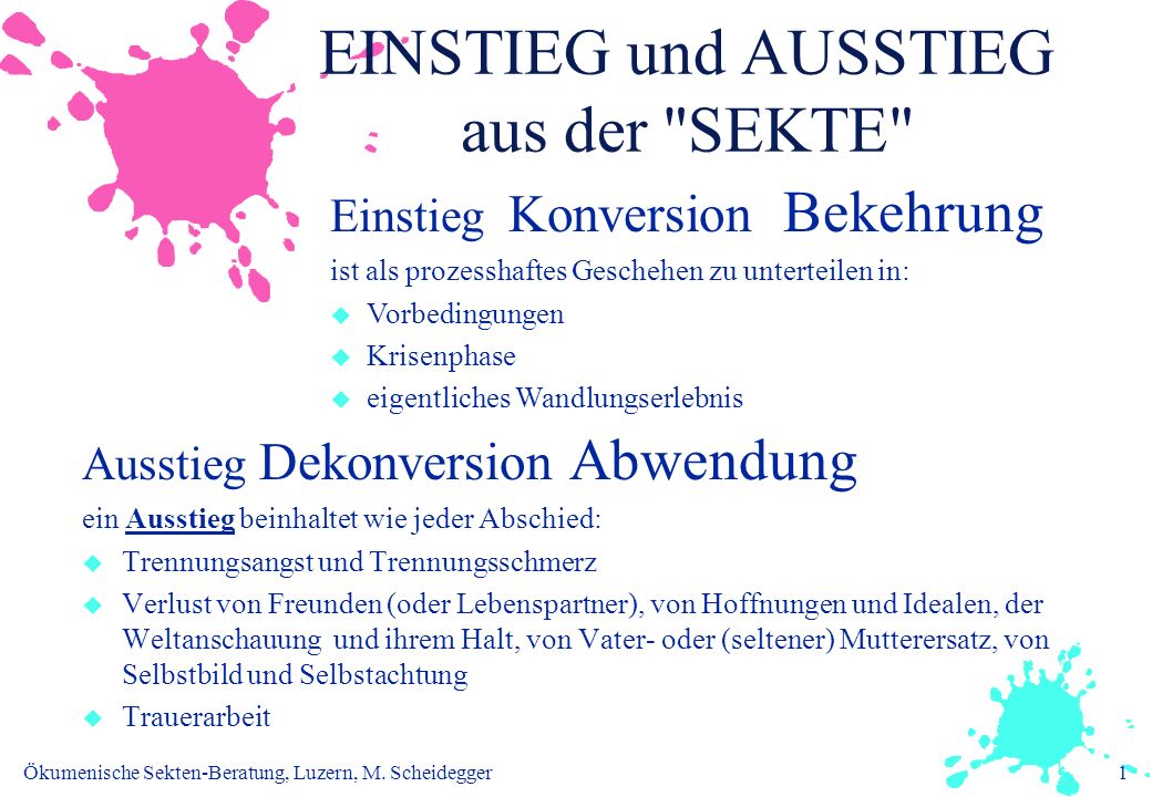 EINSTIEG und AUSSTIEG aus der SEKTE