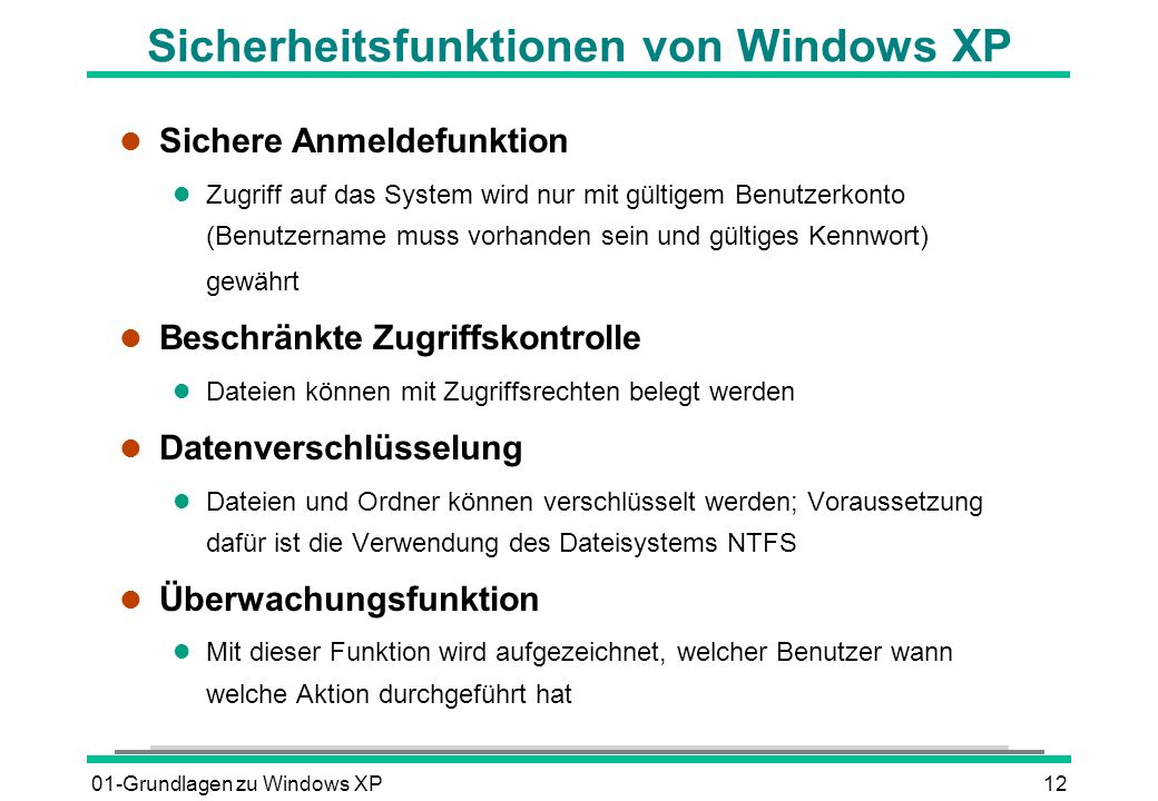 Sicherheitsfunktionen von Windows XP
