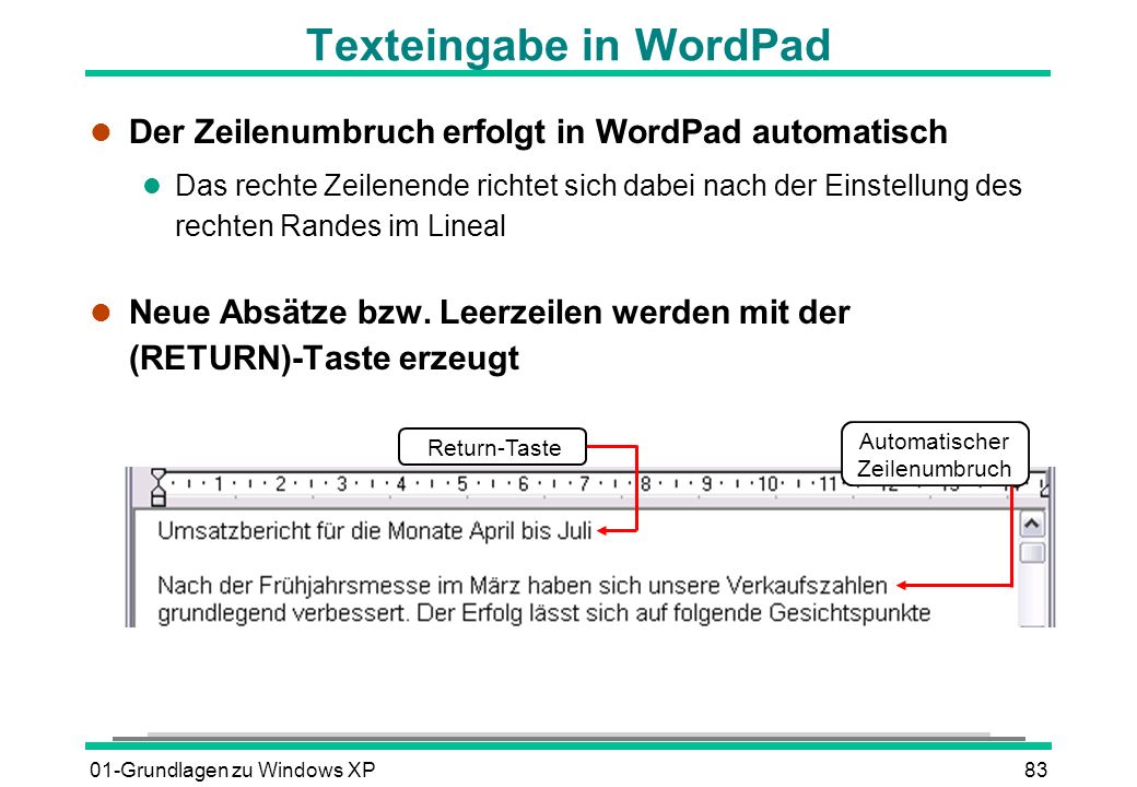 Texteingabe in WordPad