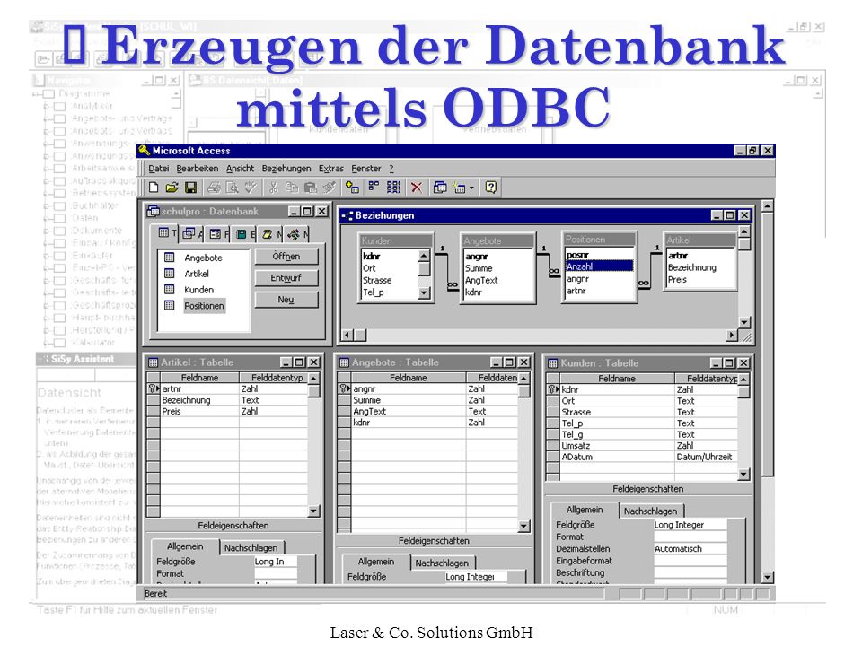 Í Erzeugen der Datenbank mittels ODBC