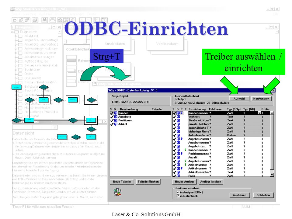 ODBC-Einrichten Strg+T Treiber auswählen / einrichten