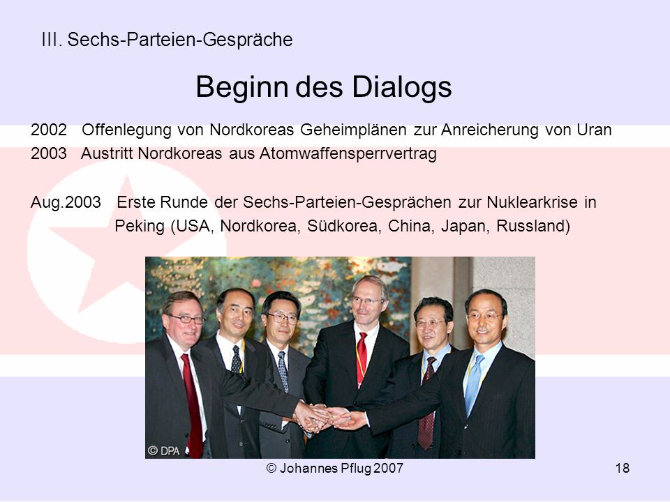 III. Sechs-Parteien-Gespräche Beginn des Dialogs