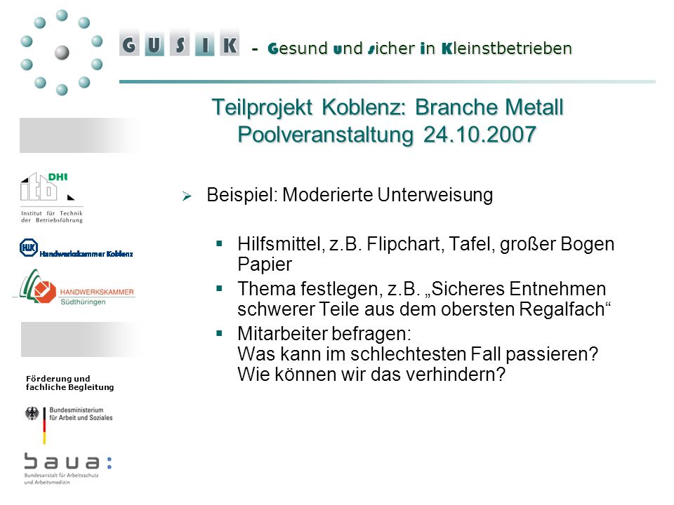 Teilprojekt Koblenz: Branche Metall Poolveranstaltung