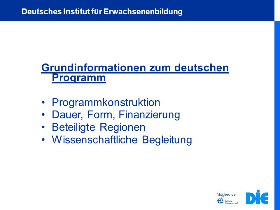 Grundinformationen zum deutschen Programm Programmkonstruktion