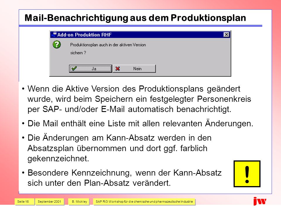 Mail-Benachrichtigung aus dem Produktionsplan