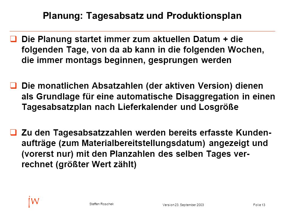 Planung: Tagesabsatz und Produktionsplan