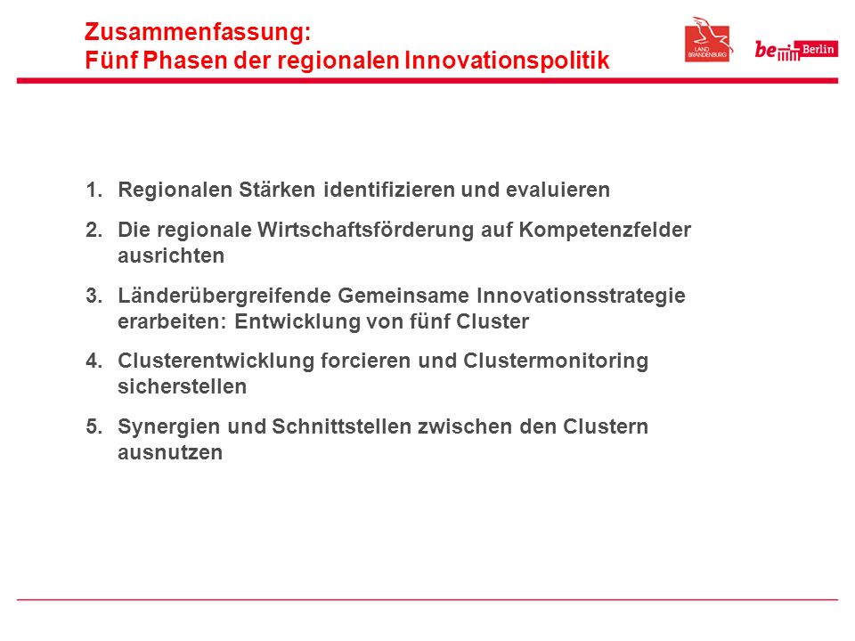 Zusammenfassung: Fünf Phasen der regionalen Innovationspolitik