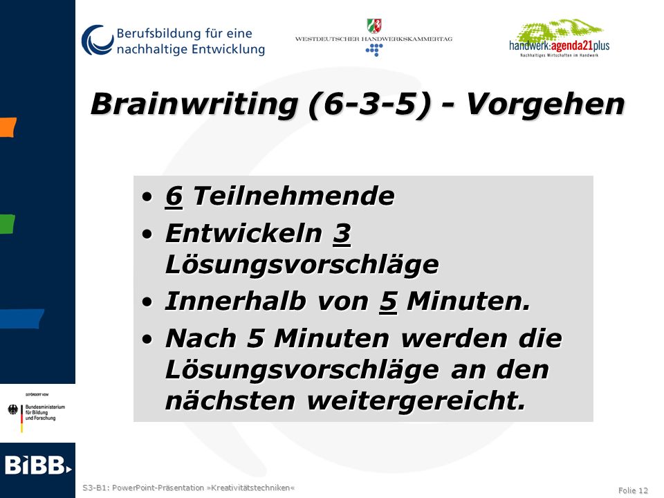 Brainwriting (6-3-5) - Vorgehen