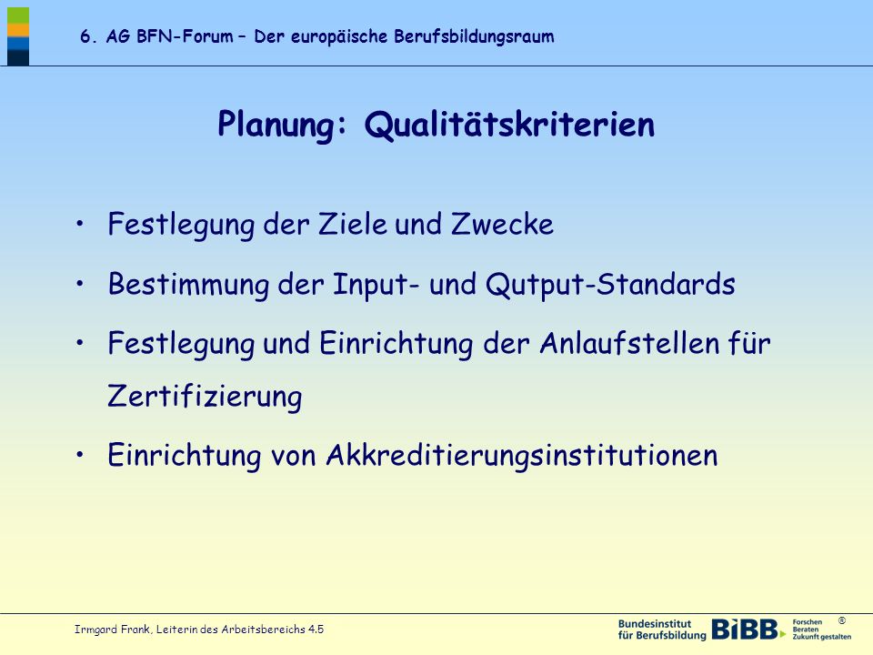 Planung: Qualitätskriterien