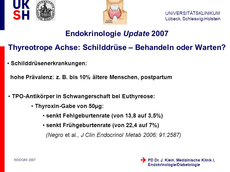 Endokrinologie Update 2007 Thyreotrope Achse: Schilddrüse – Behandeln oder Warten