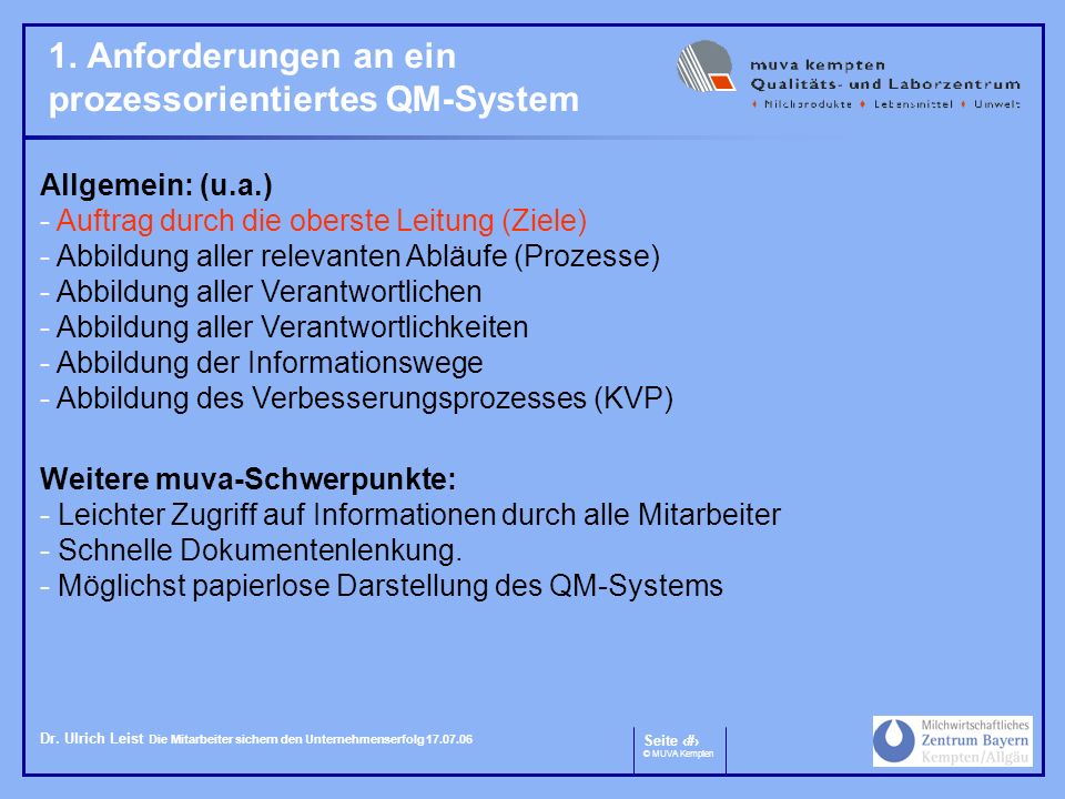 1. Anforderungen an ein prozessorientiertes QM-System
