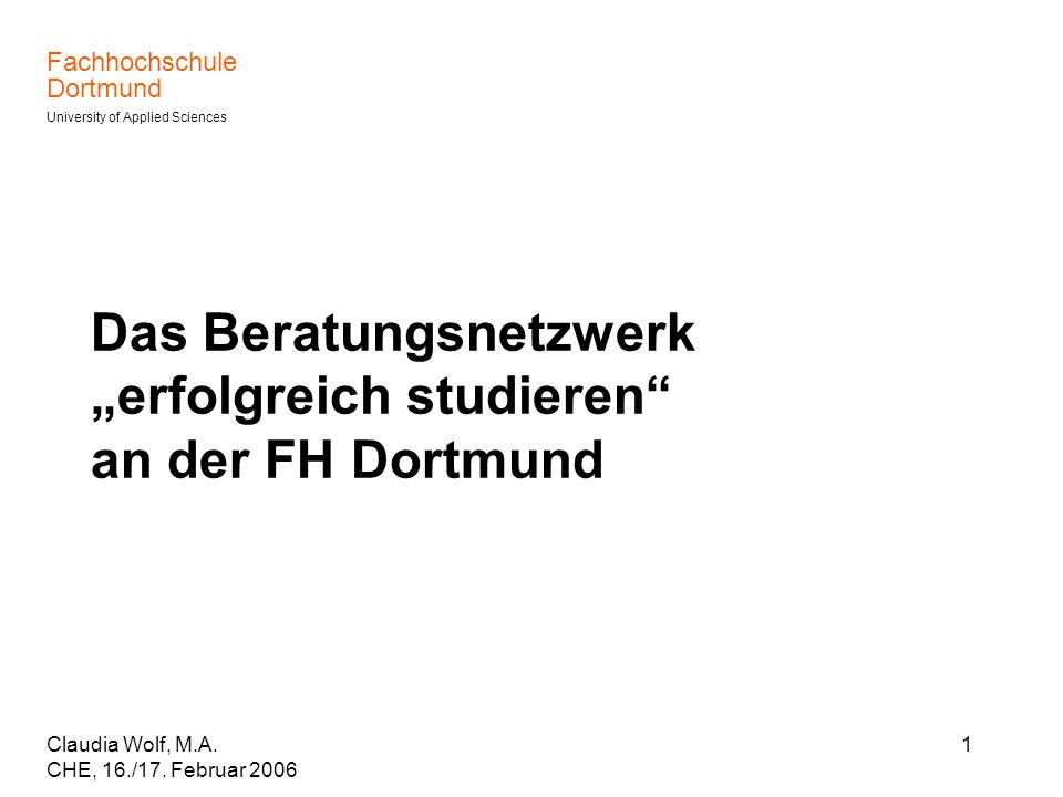 Das Beratungsnetzwerk „erfolgreich studieren an der FH Dortmund
