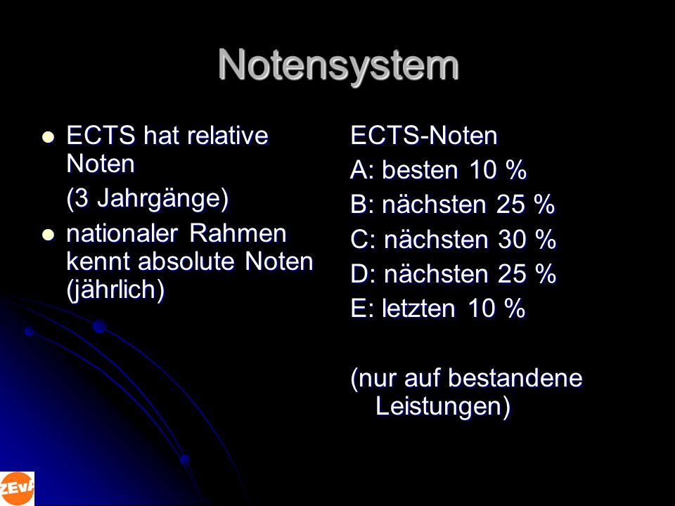Notensystem ECTS hat relative Noten (3 Jahrgänge)