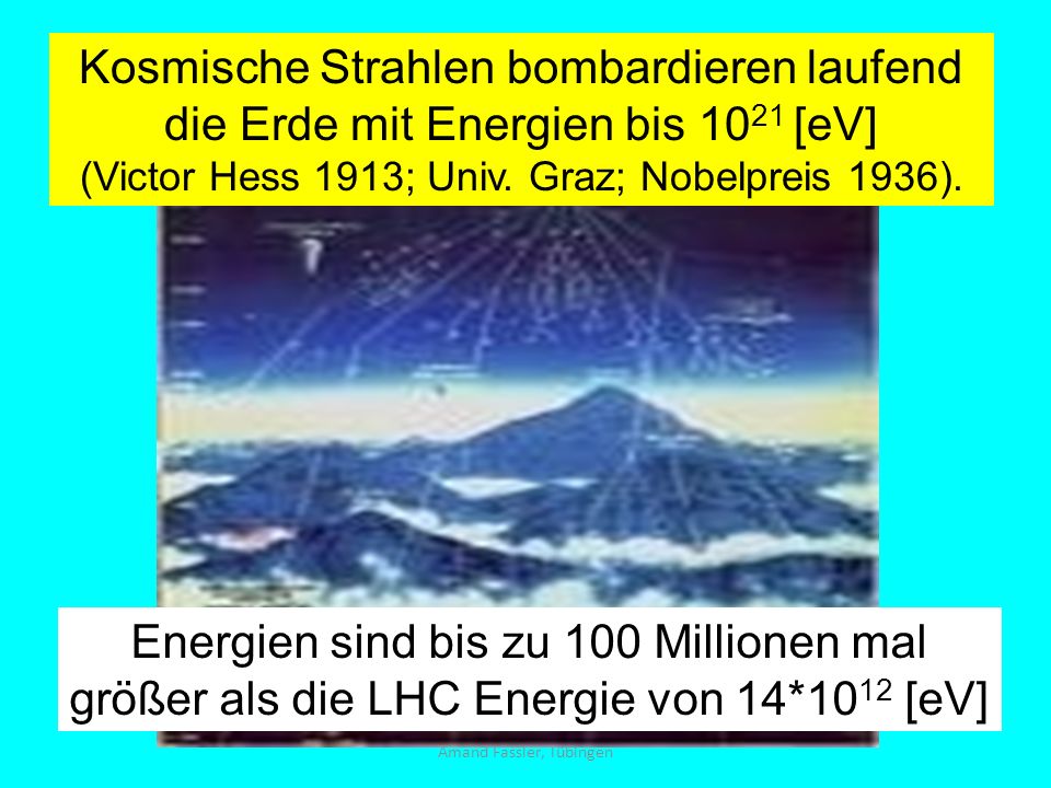 Kosmische Strahlen bombardieren laufend die Erde mit Energien bis 1021 [eV]