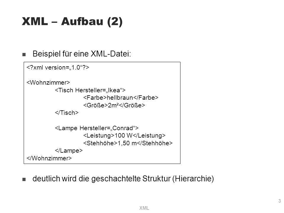 XML – Aufbau (2) Beispiel für eine XML-Datei: