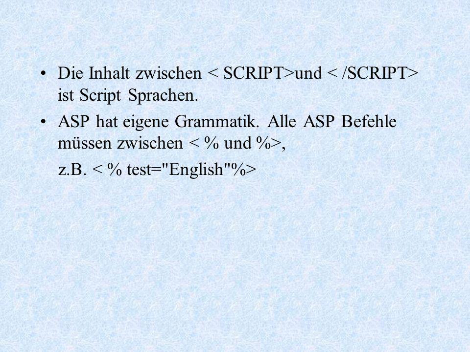 Die Inhalt zwischen < SCRIPT>und < /SCRIPT> ist Script Sprachen.