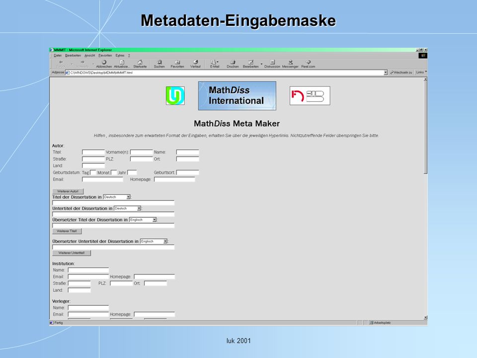 Metadaten-Eingabemaske