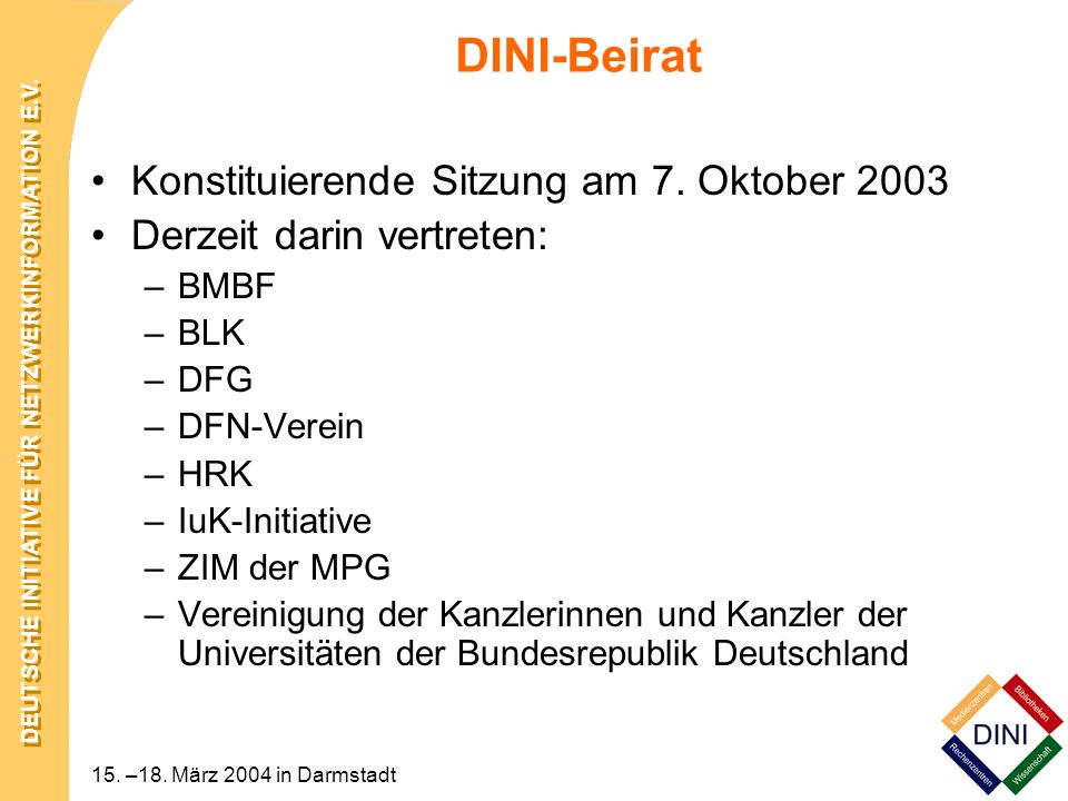 DINI-Beirat Konstituierende Sitzung am 7. Oktober 2003