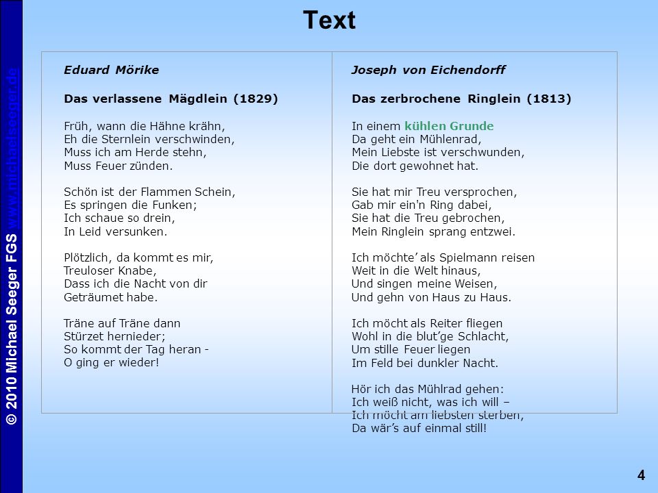 Text Eduard Mörike Das verlassene Mägdlein (1829)
