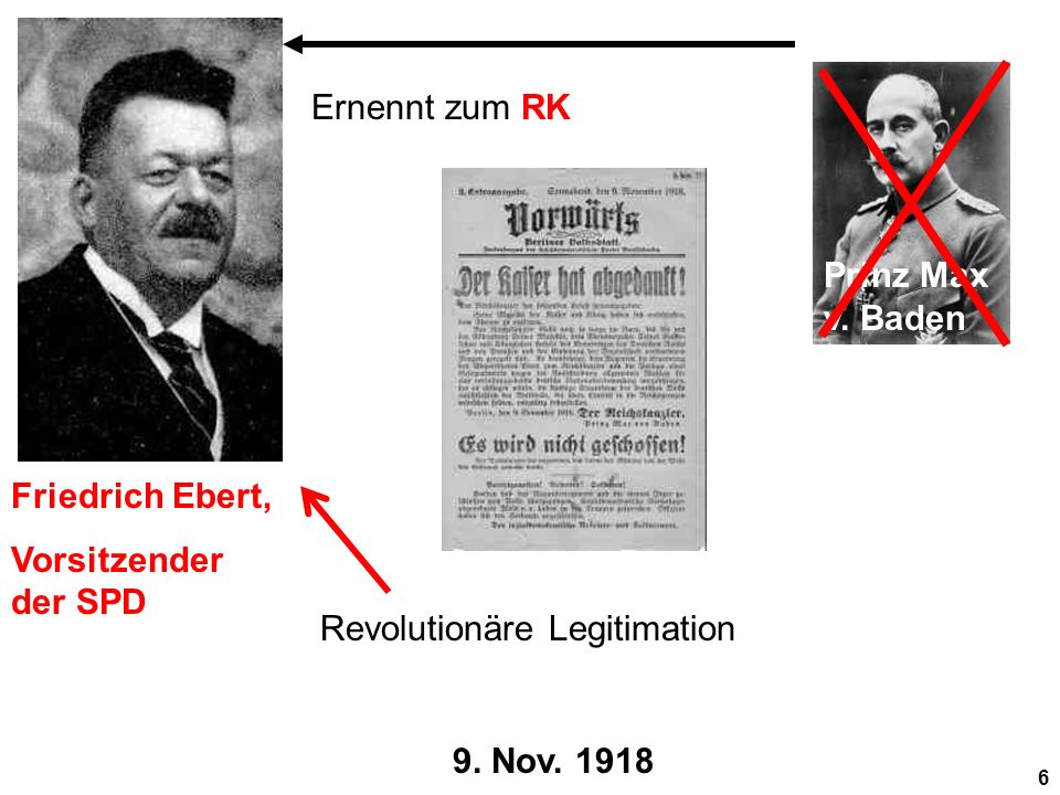 Prinz Max v. Baden Ernennt zum RK. Friedrich Ebert, Vorsitzender der SPD. Revolutionäre Legitimation.