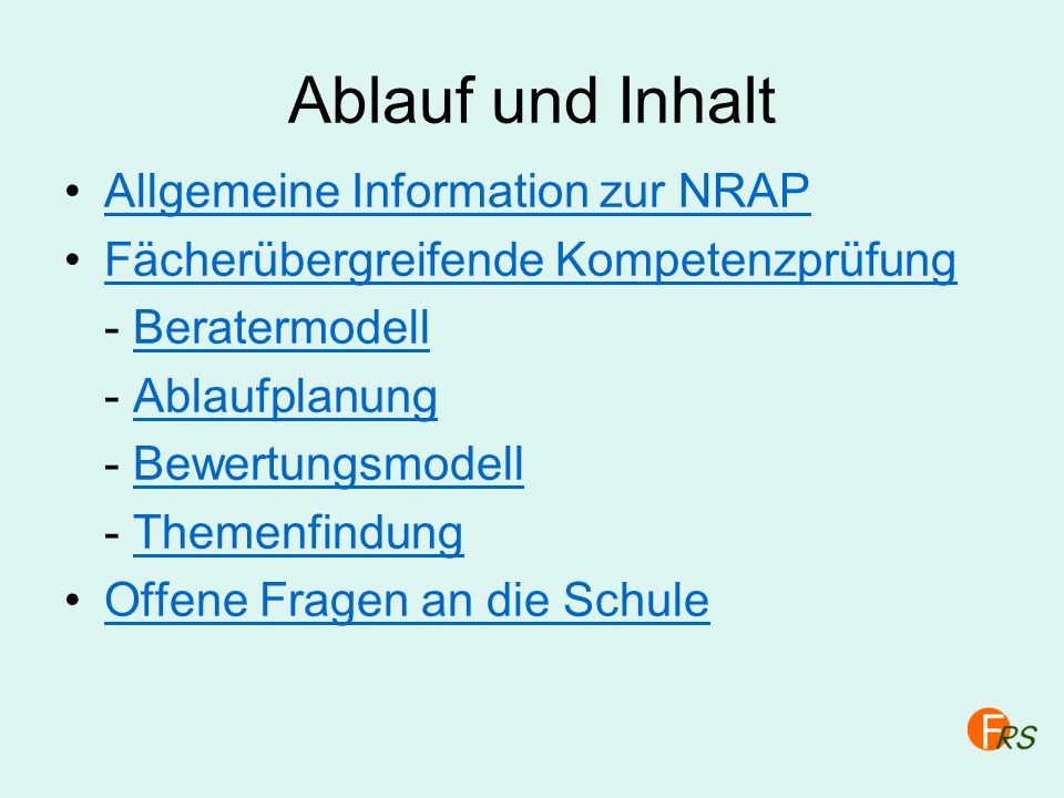 Ablauf und Inhalt Allgemeine Information zur NRAP