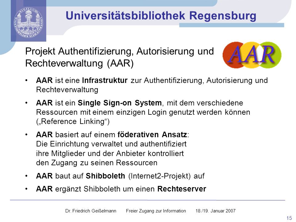 Projekt Authentifizierung, Autorisierung und Rechteverwaltung (AAR)
