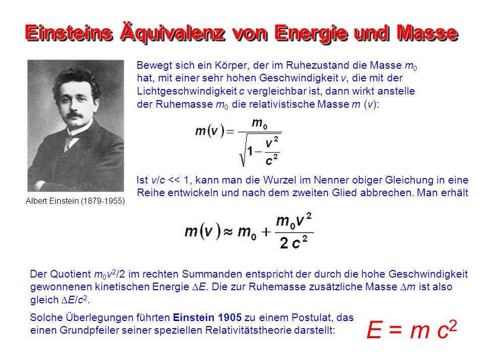Einsteins Äquivalenz von Energie und Masse
