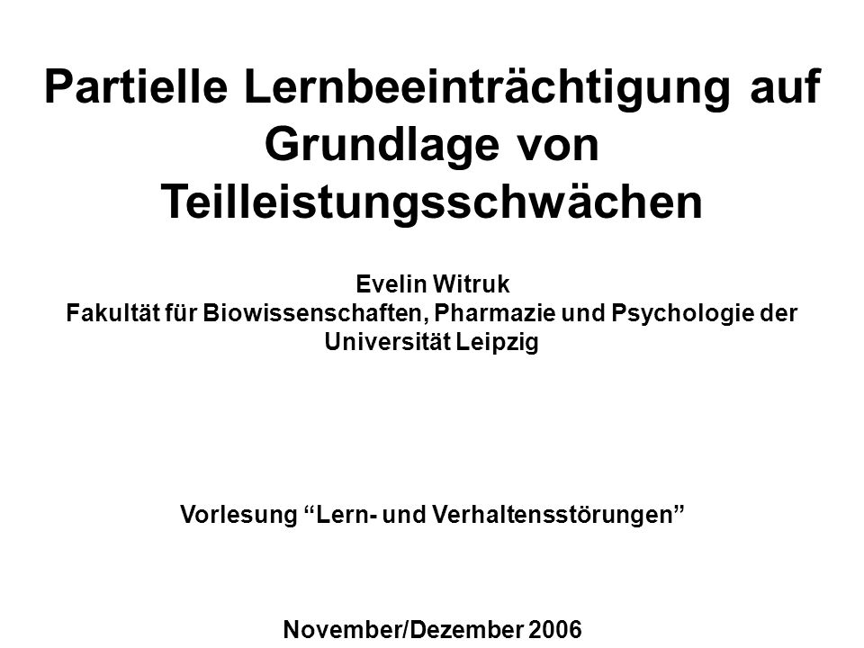 Vorlesung Lern- und Verhaltensstörungen