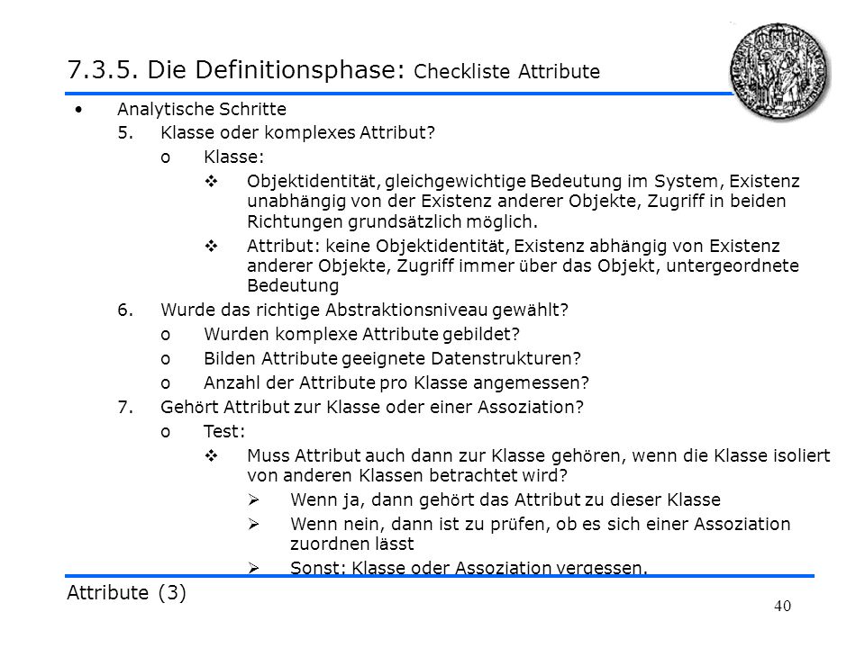 Die Definitionsphase: Checkliste Attribute