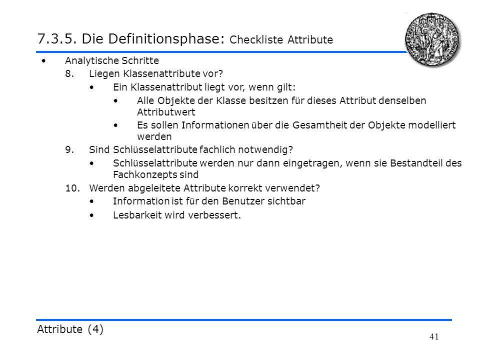 Die Definitionsphase: Checkliste Attribute