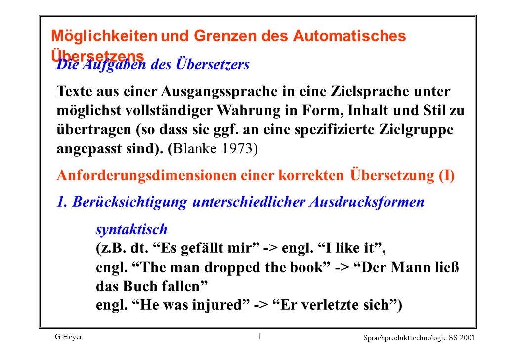 Möglichkeiten und Grenzen des Automatisches Übersetzens