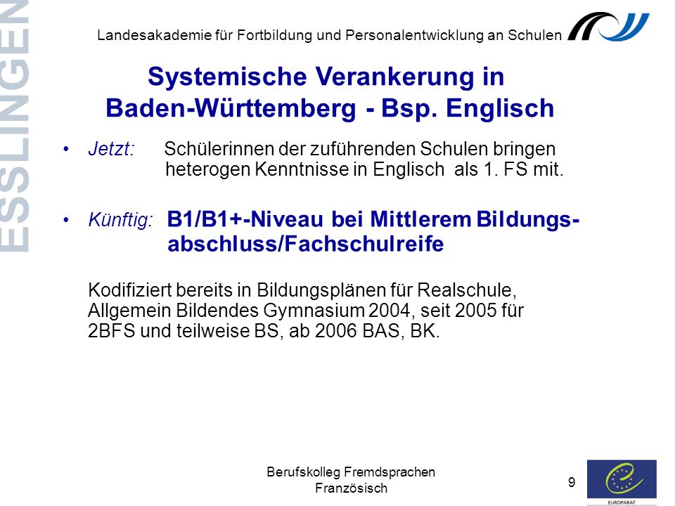 Systemische Verankerung in Baden-Württemberg - Bsp. Englisch