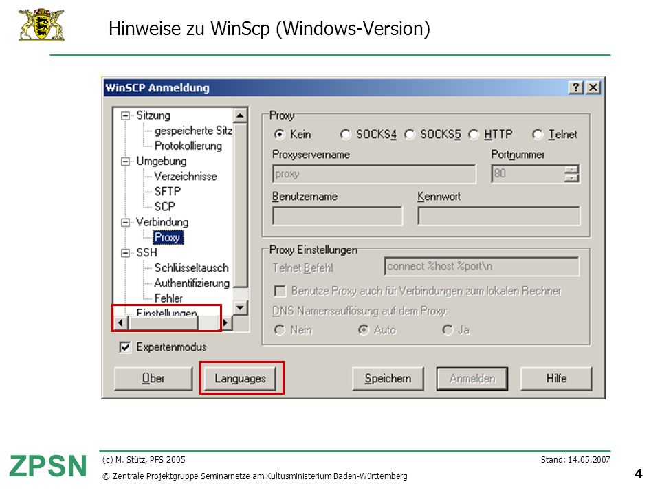 Hinweise zu WinScp (Windows-Version)