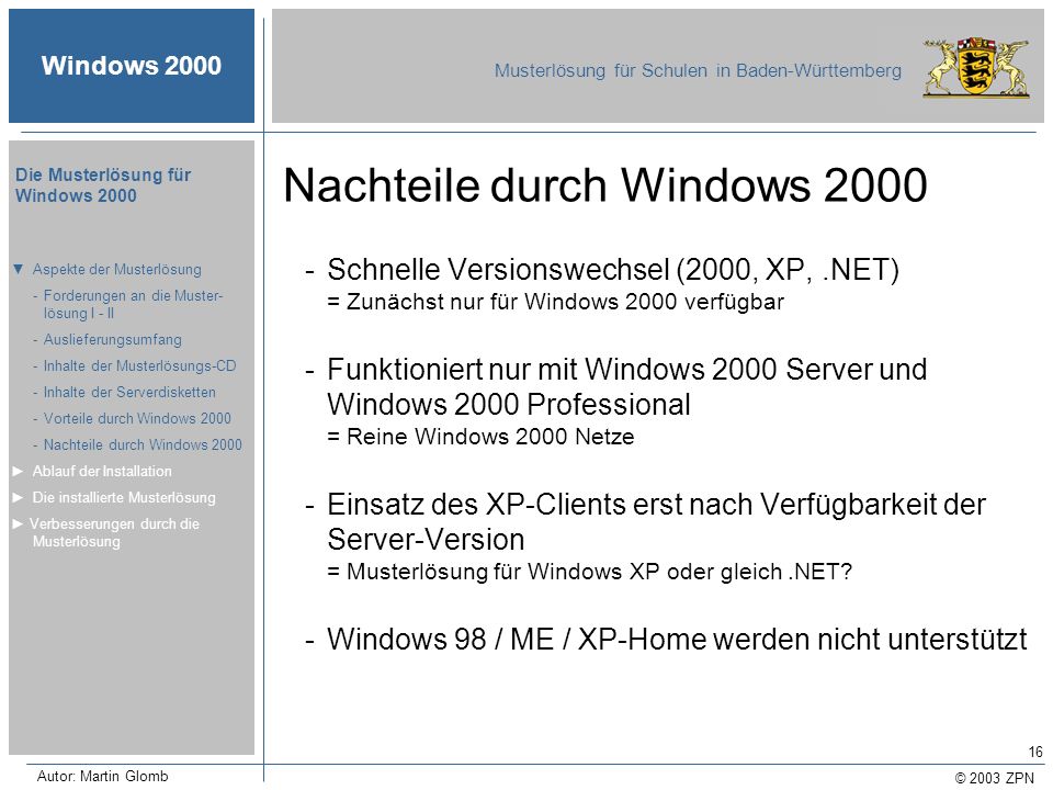 Nachteile durch Windows 2000