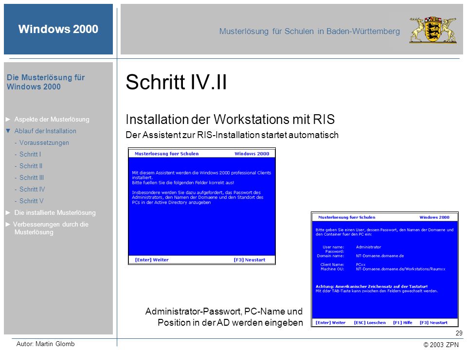 Schritt IV.II Installation der Workstations mit RIS