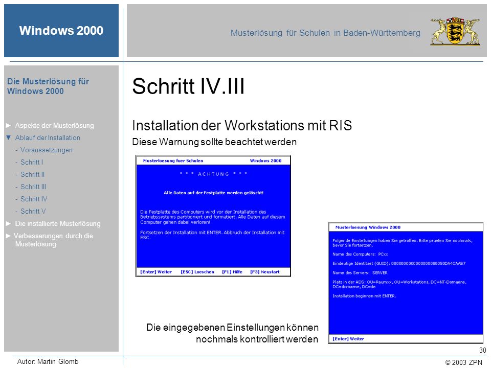 Schritt IV.III Installation der Workstations mit RIS