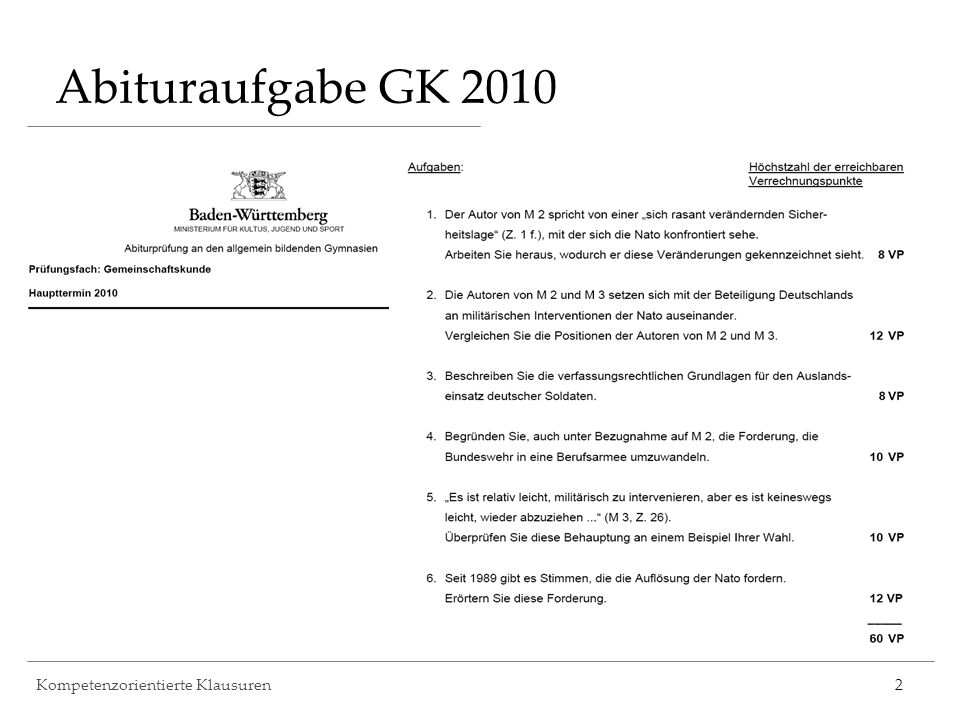 Abituraufgabe GK 2010 Kompetenzorientierte Klausuren