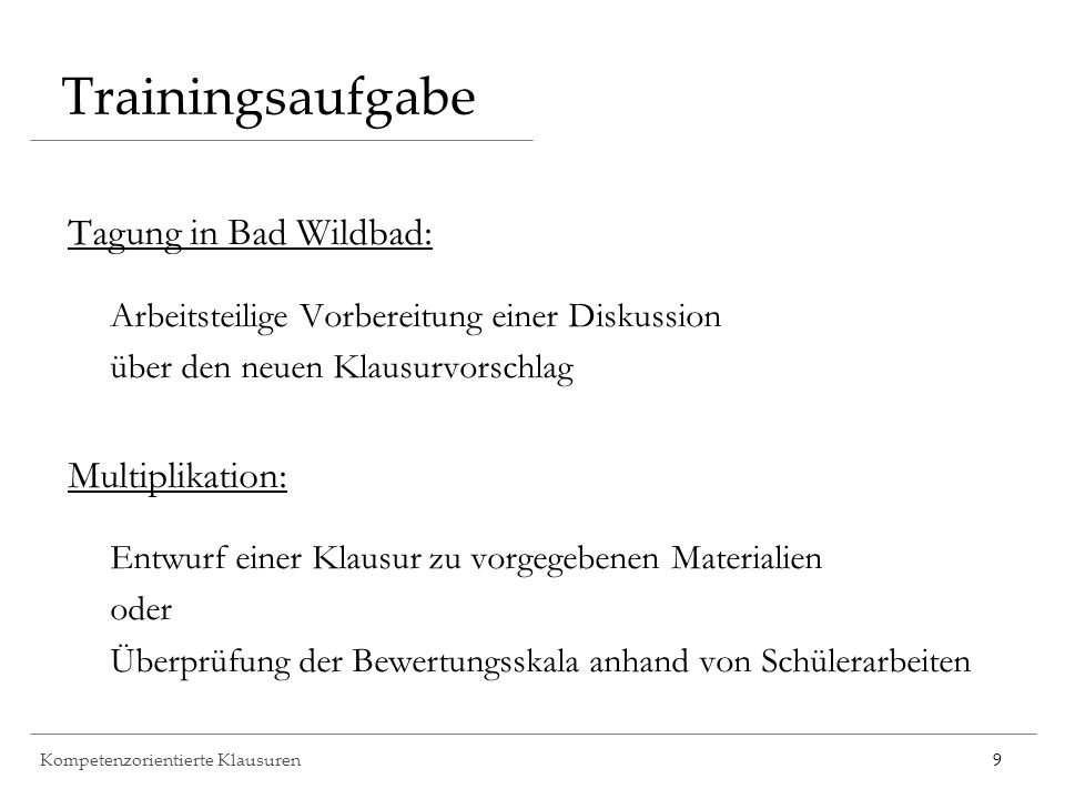 Trainingsaufgabe Tagung in Bad Wildbad: Multiplikation: