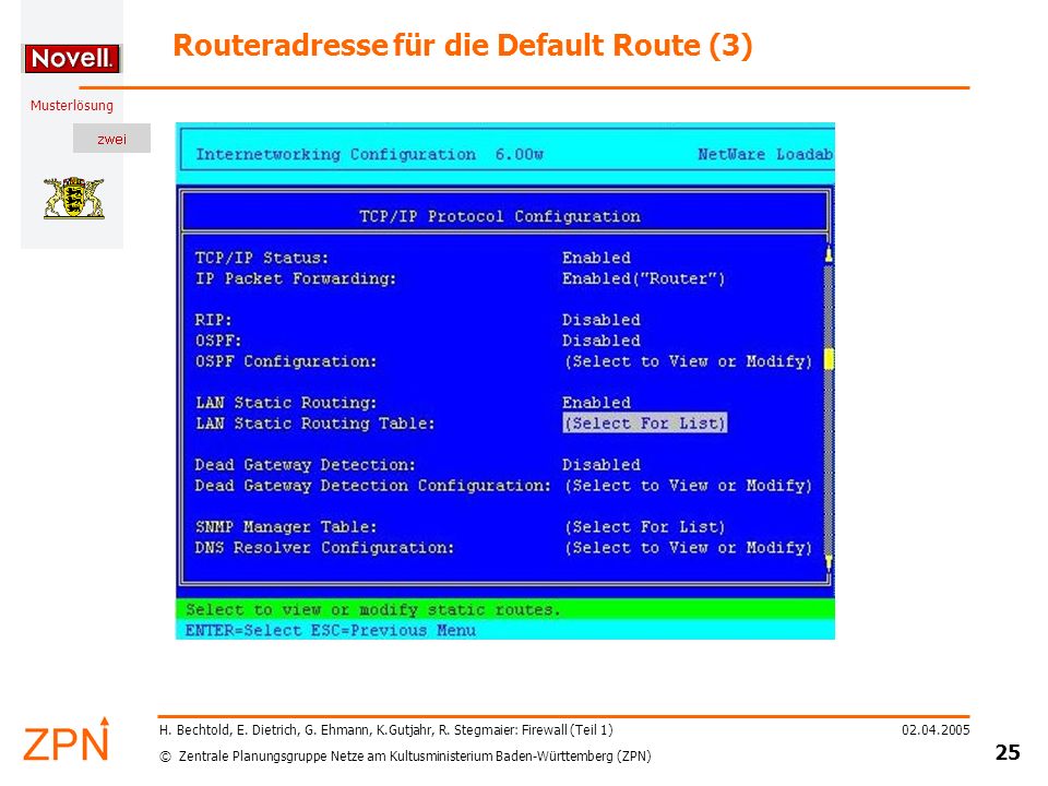 Routeradresse für die Default Route (3)