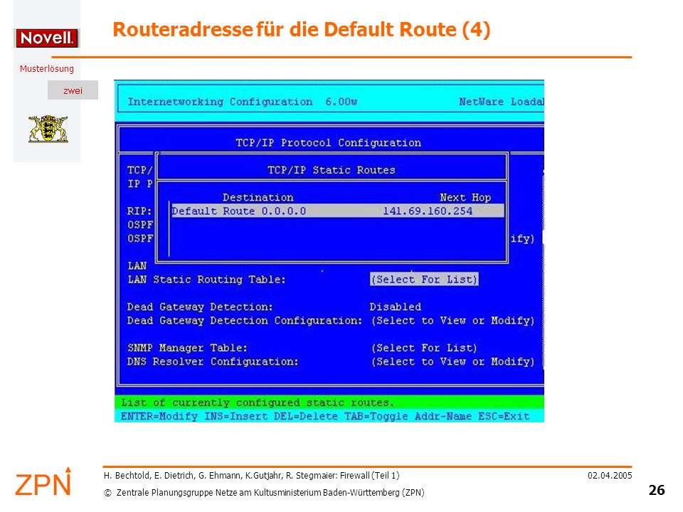 Routeradresse für die Default Route (4)