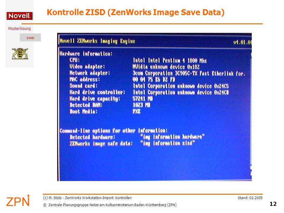 Kontrolle ZISD (ZenWorks Image Save Data)