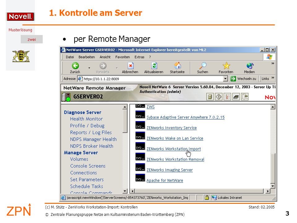 1. Kontrolle am Server per Remote Manager