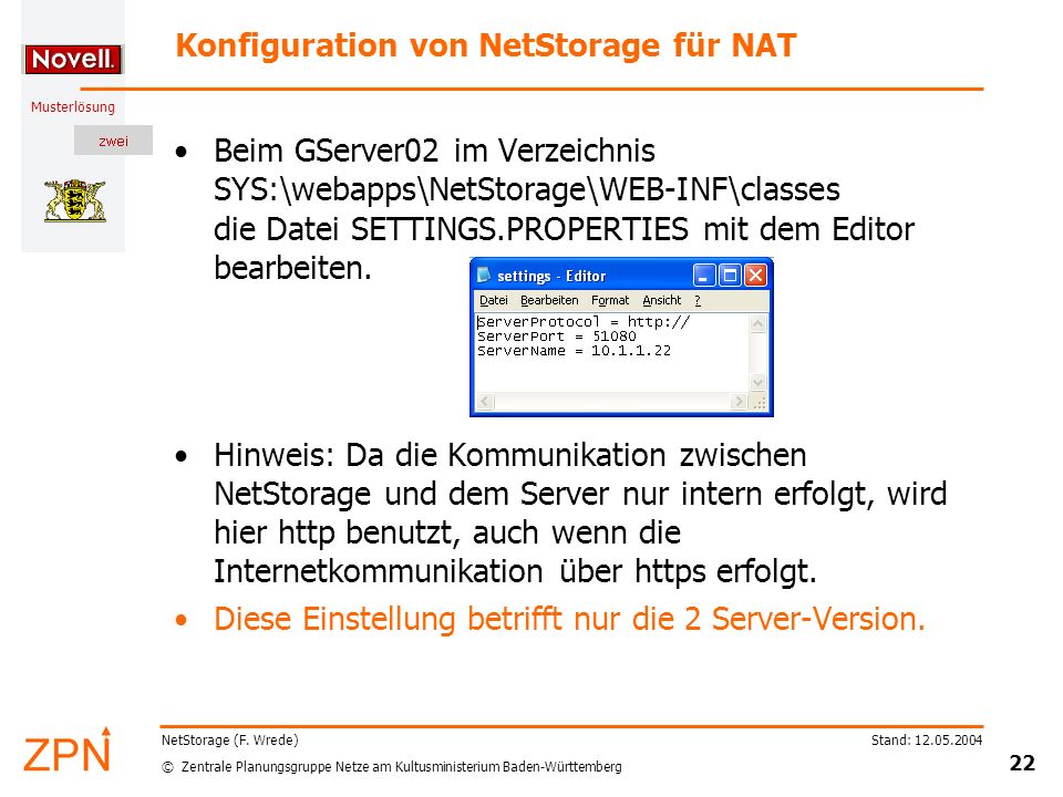 Konfiguration von NetStorage für NAT