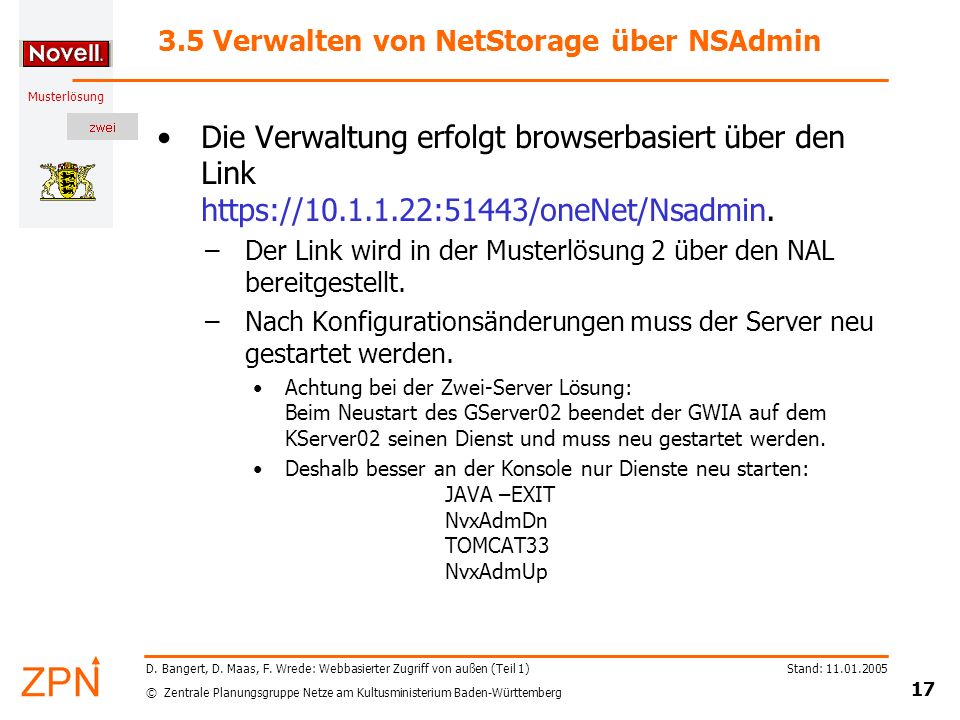 3.5 Verwalten von NetStorage über NSAdmin