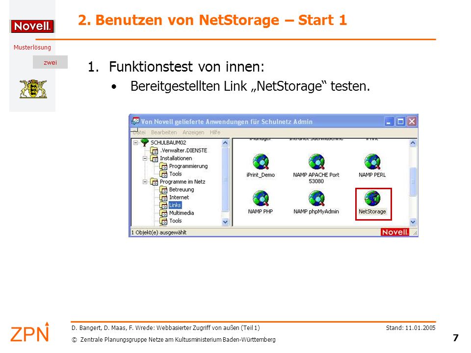 2. Benutzen von NetStorage – Start 1