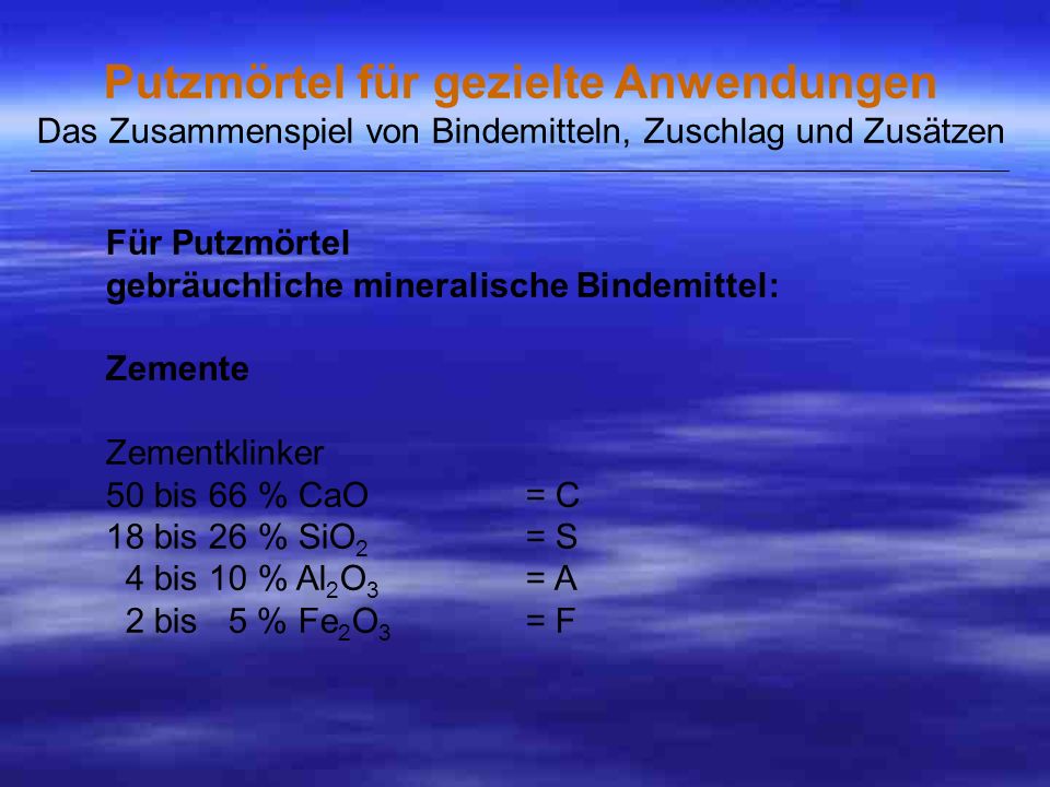 Putzmörtel für gezielte Anwendungen Das Zusammenspiel von Bindemitteln, Zuschlag und Zusätzen _____________________________________________________________________________________________________
