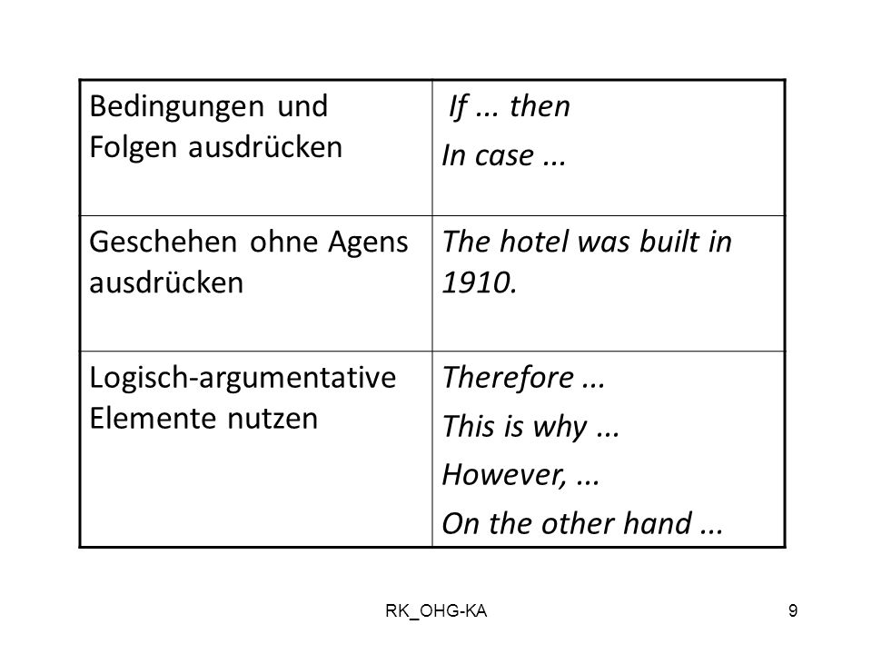 Bedingungen und Folgen ausdrücken If ... then In case ...